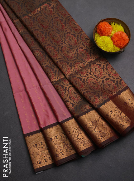 Semi soft silk saree mauve pink and dual shade of greenish maroon with allover zari woven muniya buttas and zari woven border