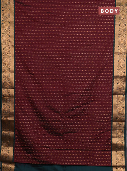 Semi soft silk saree maroon and bottle green with allover zari woven muniya buttas and zari woven border