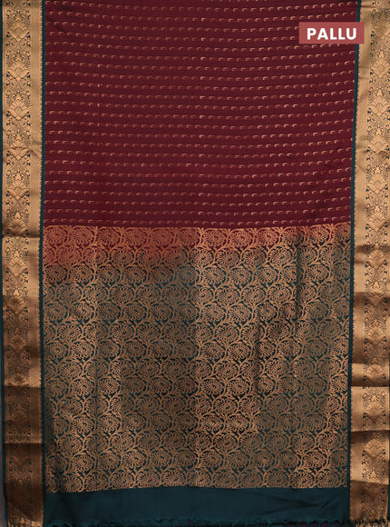 Semi soft silk saree maroon and bottle green with allover zari woven muniya buttas and zari woven border
