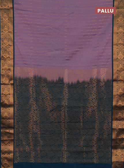 Semi soft silk saree lavender and teal blue with allover zari woven muniya buttas and zari woven border