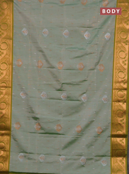 Semi soft silk saree pastel green and light green with allover silver & gold zari weaves & buttas and zari woven border