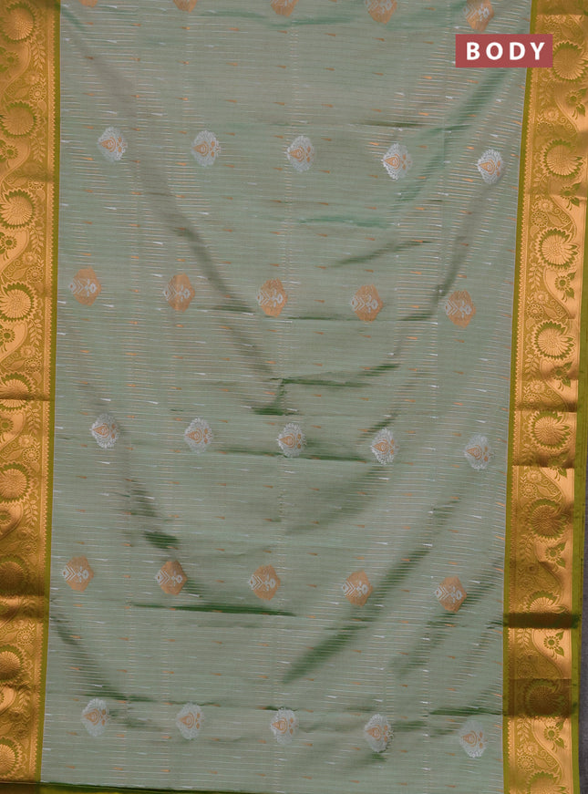 Semi soft silk saree pastel green and light green with allover silver & gold zari weaves & buttas and zari woven border