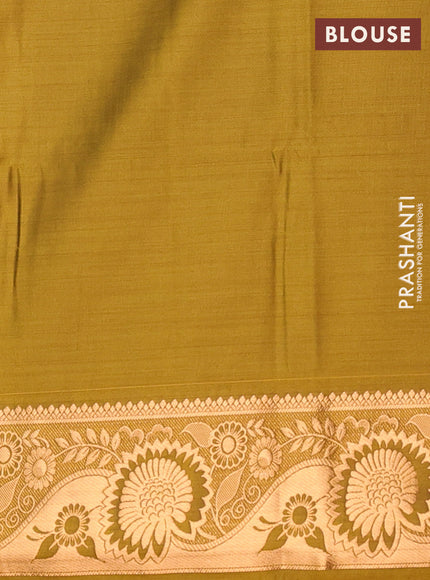 Semi soft silk saree maroon and mustard green with allover silver & gold zari weaves & buttas and zari woven border
