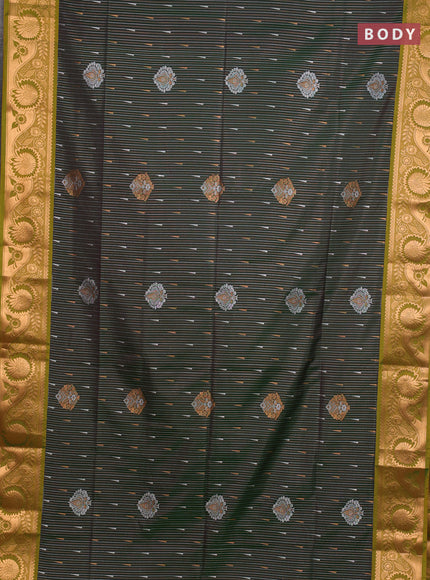 Semi soft silk saree bottle green and lime green with allover silver & gold zari weaves & buttas and zari woven border