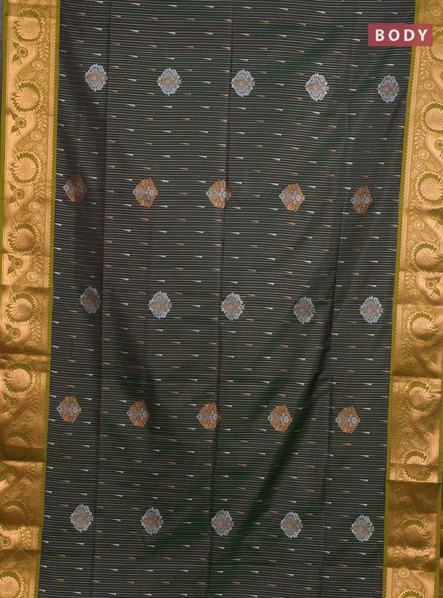 Semi soft silk saree bottle green and lime green with allover silver & gold zari weaves & buttas and zari woven border
