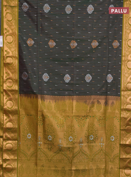 Semi soft silk saree bottle green and lime green with allover silver & gold zari weaves & buttas and zari woven border