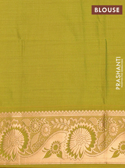 Semi soft silk saree bottle green and lime green with allover silver & gold zari weaves & buttas and zari woven border