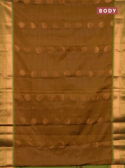 Semi soft silk saree dark mustard and green with allover zari weaves & buttas and rich zari woven border