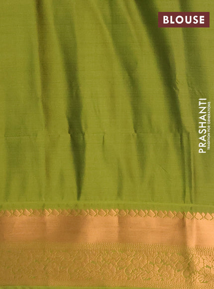 Semi soft silk saree dark mustard and green with allover zari weaves & buttas and rich zari woven border