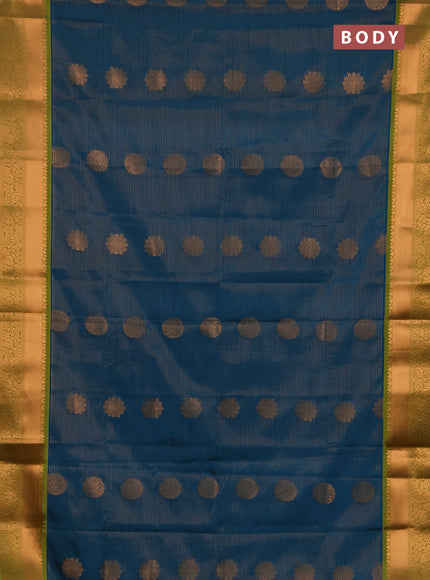 Semi soft silk saree peacock blue and green with allover zari weaves & buttas and rich zari woven border