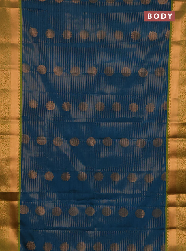 Semi soft silk saree peacock blue and green with allover zari weaves & buttas and rich zari woven border