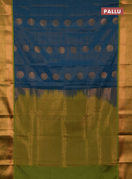 Semi soft silk saree peacock blue and green with allover zari weaves & buttas and rich zari woven border