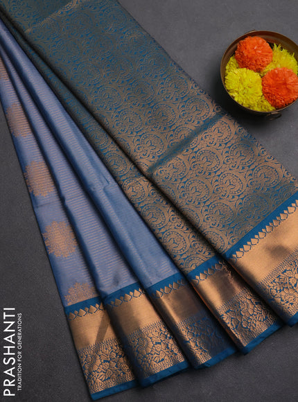 Semi soft silk saree pastel blue and teal blue with allover zari weaves & buttas and rich zari woven border