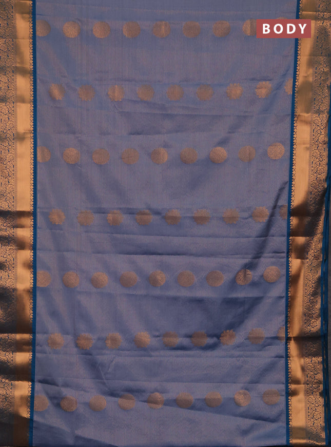 Semi soft silk saree pastel blue and teal blue with allover zari weaves & buttas and rich zari woven border