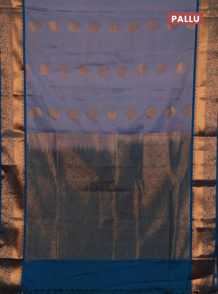 Semi soft silk saree pastel blue and teal blue with allover zari weaves & buttas and rich zari woven border