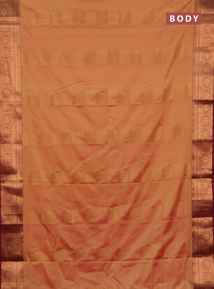 Semi soft silk saree sunset orange and wine shade with zari woven buttas and zari woven border