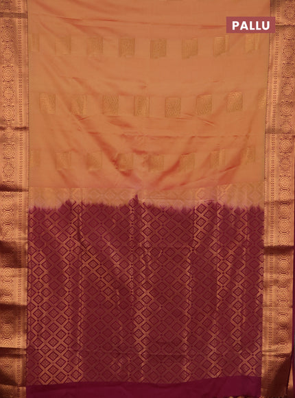 Semi soft silk saree sunset orange and wine shade with zari woven buttas and zari woven border