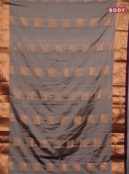 Semi soft silk saree grey and deep wine with zari woven buttas and zari woven border