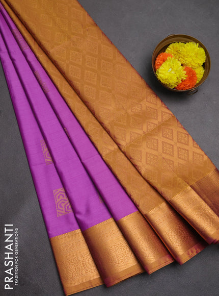 Semi soft silk saree purple and mustard yellow with zari woven buttas and zari woven border