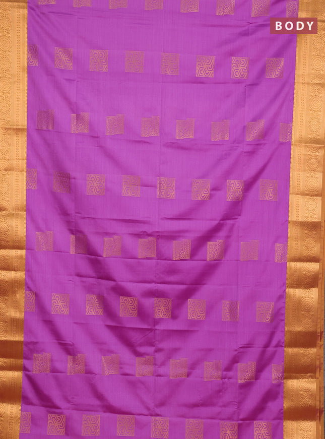 Semi soft silk saree purple and mustard yellow with zari woven buttas and zari woven border