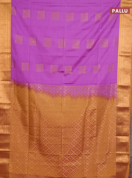 Semi soft silk saree purple and mustard yellow with zari woven buttas and zari woven border
