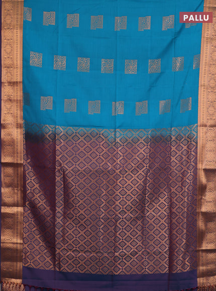 Semi soft silk saree teal blue and dual shade of purple with zari woven buttas and zari woven border