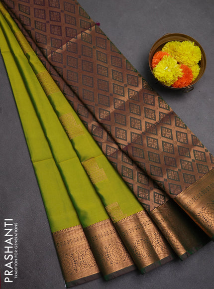 Semi soft silk saree light green and bottle green with zari woven buttas and zari woven border