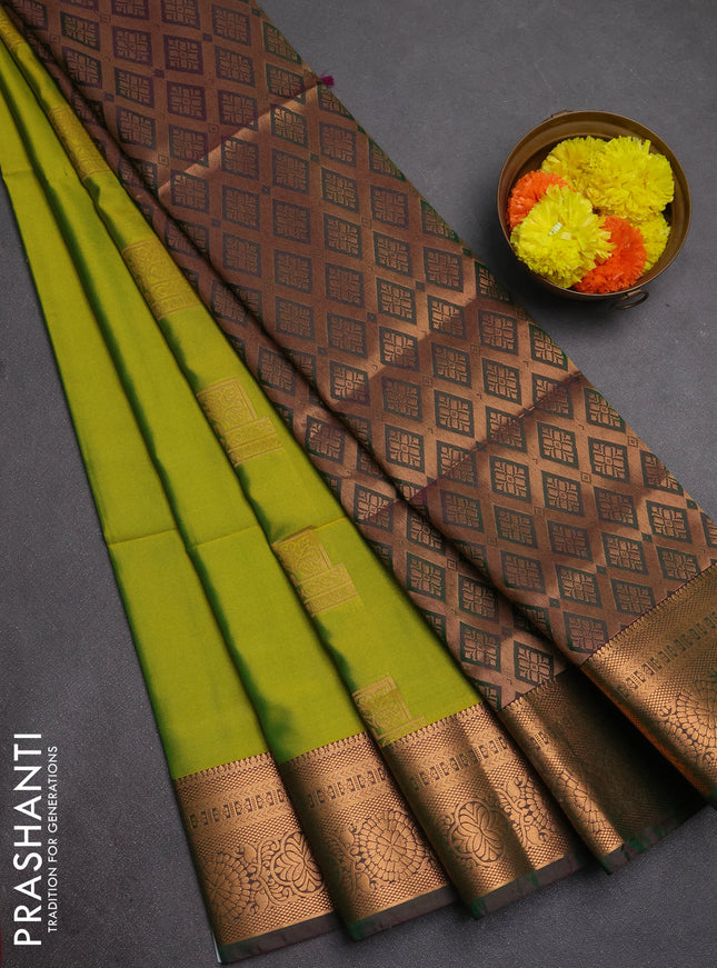 Semi soft silk saree light green and bottle green with zari woven buttas and zari woven border