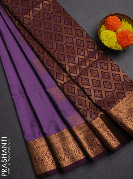 Semi soft silk saree lavender and wine shade with zari woven buttas and zari woven border