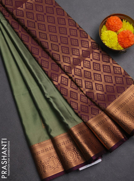 Semi soft silk saree elaichi green and wine shade with zari woven buttas and zari woven border