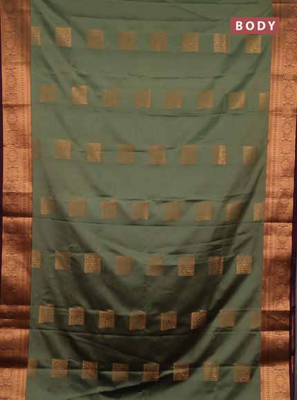 Semi soft silk saree elaichi green and wine shade with zari woven buttas and zari woven border