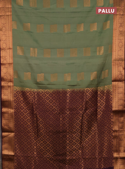 Semi soft silk saree elaichi green and wine shade with zari woven buttas and zari woven border