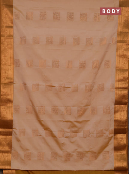 Semi soft silk saree peach shade and mustard yellow with zari woven buttas and zari woven border