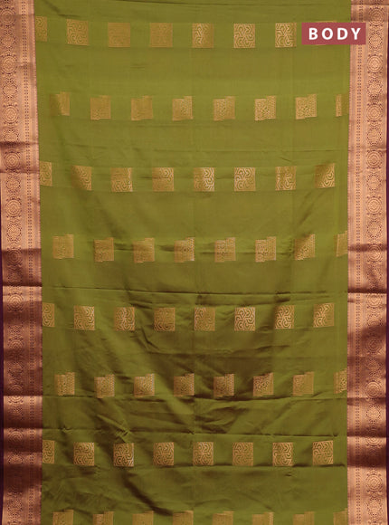 Semi soft silk saree mehendi green and wine shade with zari woven buttas and zari woven border