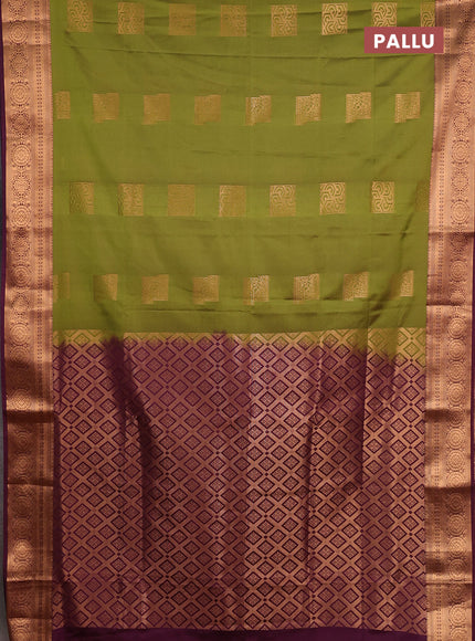 Semi soft silk saree mehendi green and wine shade with zari woven buttas and zari woven border