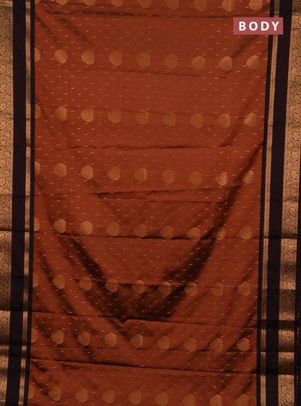 Semi soft silk saree rust shade and coffee brown with allover zari woven buttas and rettapet zari woven border