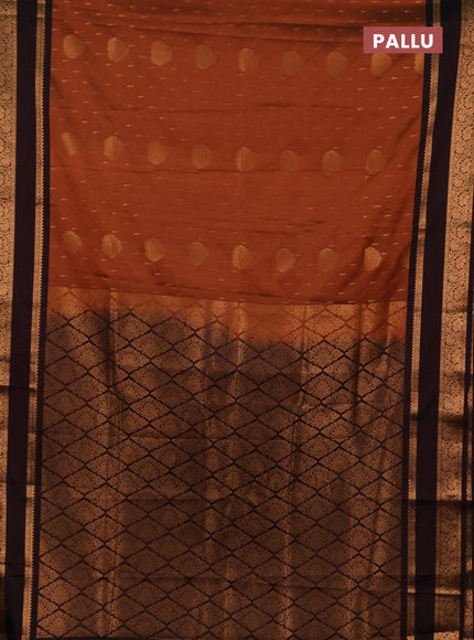 Semi soft silk saree rust shade and coffee brown with allover zari woven buttas and rettapet zari woven border