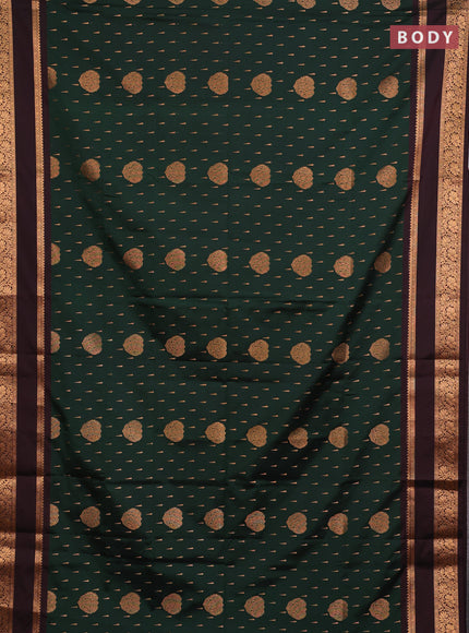 Semi soft silk saree bottle green and coffee brown with allover zari woven buttas and rettapet zari woven border