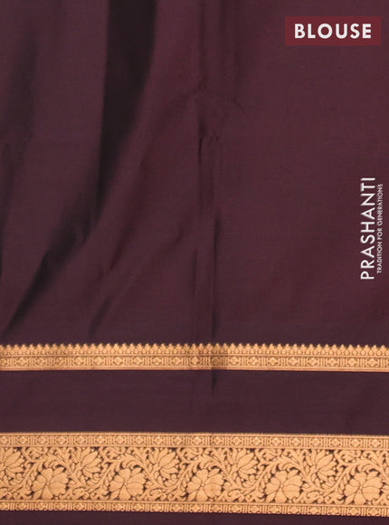Semi soft silk saree bottle green and coffee brown with allover zari woven buttas and rettapet zari woven border