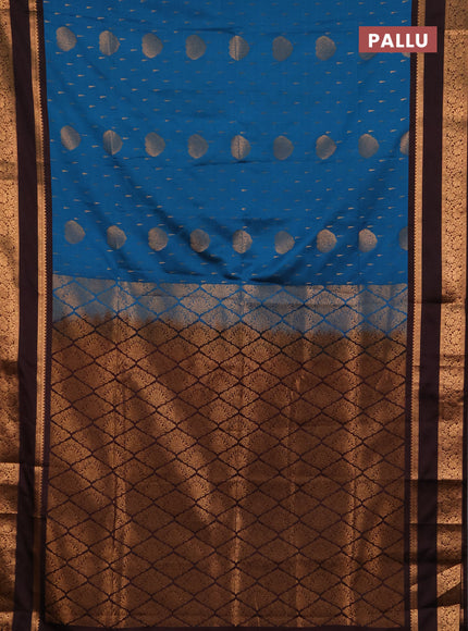 Semi soft silk saree peacock blue and coffee brown with allover zari woven buttas and rettapet zari woven border
