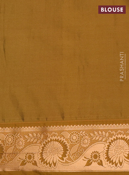 Semi soft silk saree peacock blue and dark mustard with zari woven buttas and zari woven border