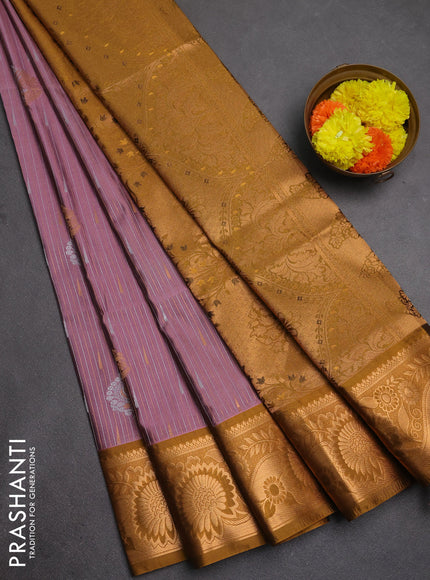 Semi soft silk saree mauve pink and dark mustard with zari woven buttas and zari woven border