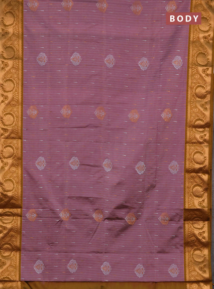 Semi soft silk saree mauve pink and dark mustard with zari woven buttas and zari woven border