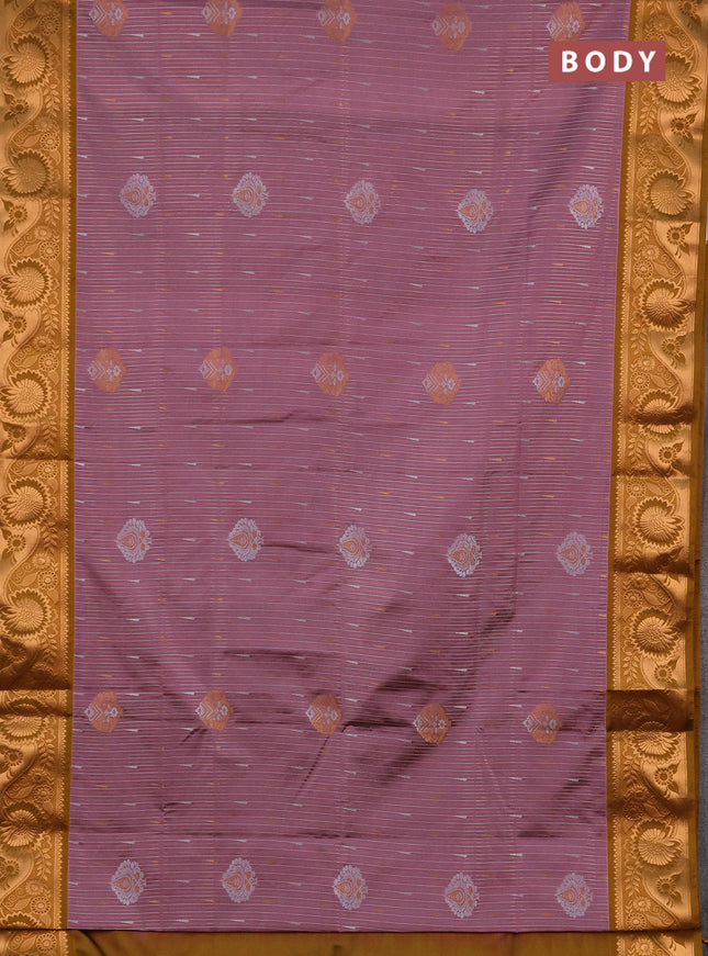 Semi soft silk saree mauve pink and dark mustard with zari woven buttas and zari woven border