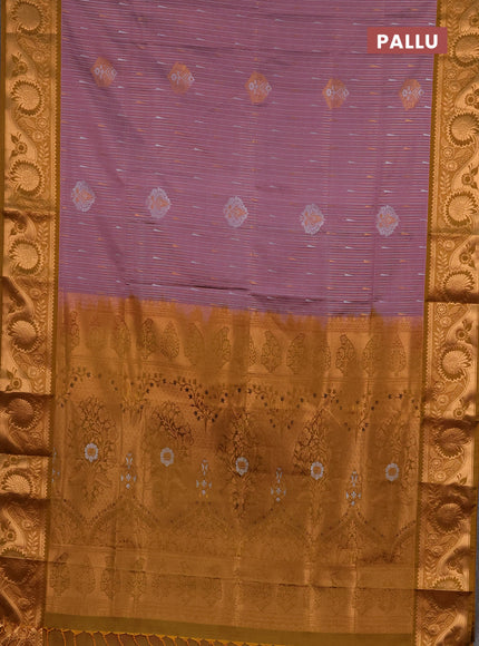 Semi soft silk saree mauve pink and dark mustard with zari woven buttas and zari woven border