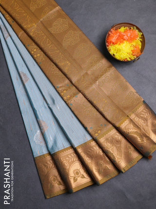 Semi soft silk saree teal shade and dark mustard with zari woven buttas and zari woven border