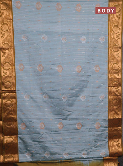 Semi soft silk saree teal shade and dark mustard with zari woven buttas and zari woven border