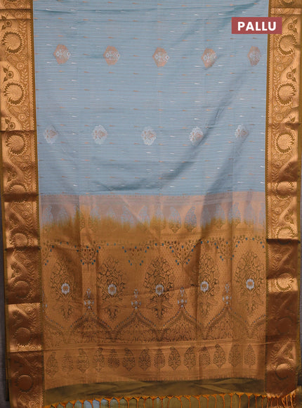 Semi soft silk saree teal shade and dark mustard with zari woven buttas and zari woven border