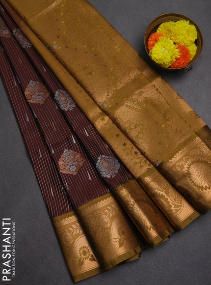 Semi soft silk saree deep maroon and mustard green with zari woven buttas and zari woven border