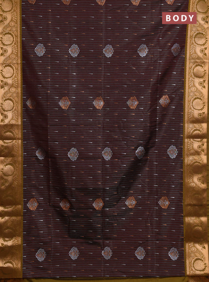 Semi soft silk saree deep maroon and mustard green with zari woven buttas and zari woven border